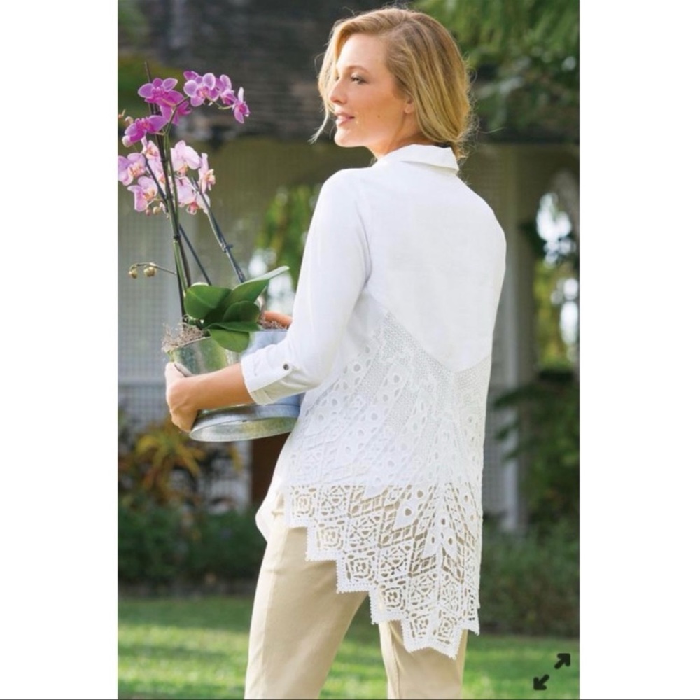 Soft Surrounding Sylvie Linen Button Down Crochet… - image 1
